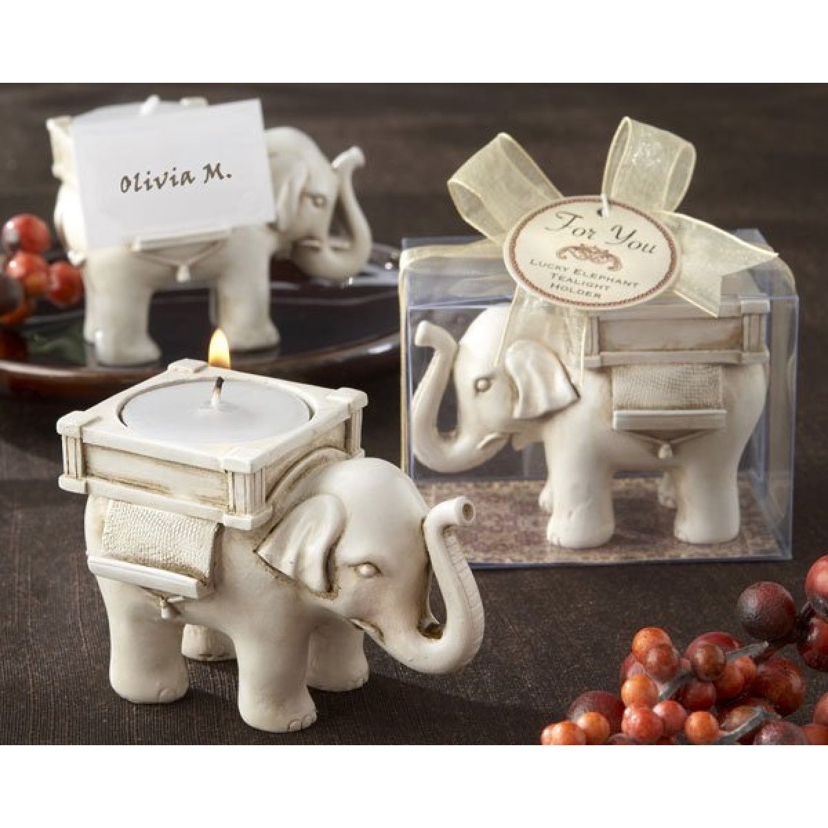 Luck Elephant Ivory Candle Holder