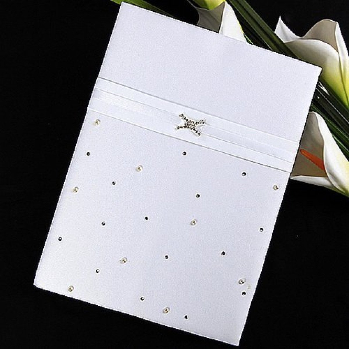 Sweet Diamante Bow Accordion Guestbook