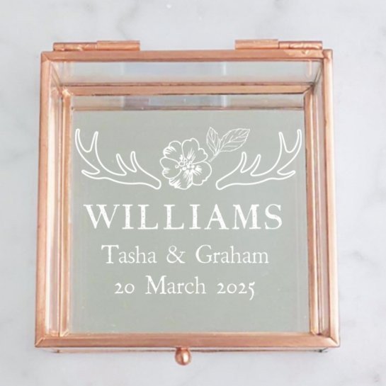 Antler Rose Gold Glass Jewellery Box