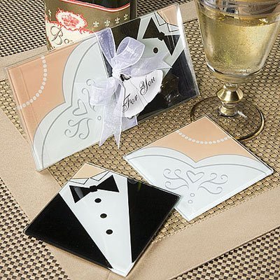 Bride & Groom Tux Coasters Favors