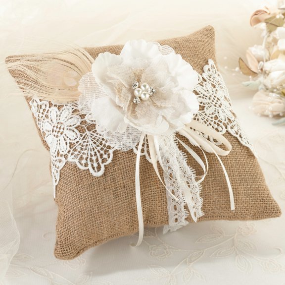 Burlap and Lace Ring Pillow