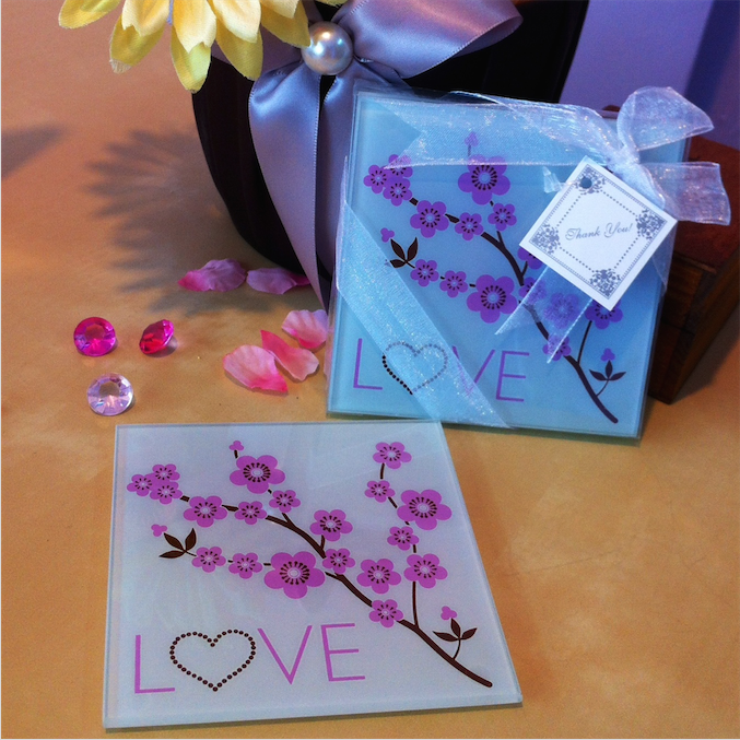 Cherry Blossom LOVE Coasters Favors