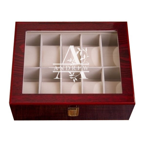 Leaf Monogram Mahogany Watch Box - 10 Slots