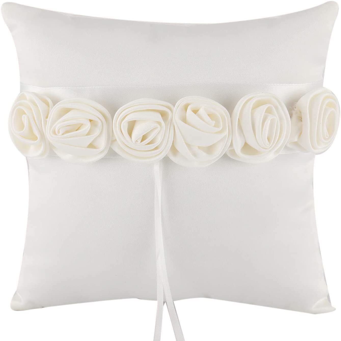 White Luxury Rose Ring Pillow