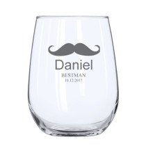 Mustache Stemless Wine Glass