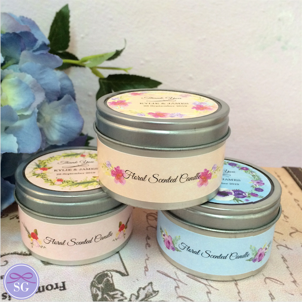 Floral Scented Candles with Personalized Floral Stickers