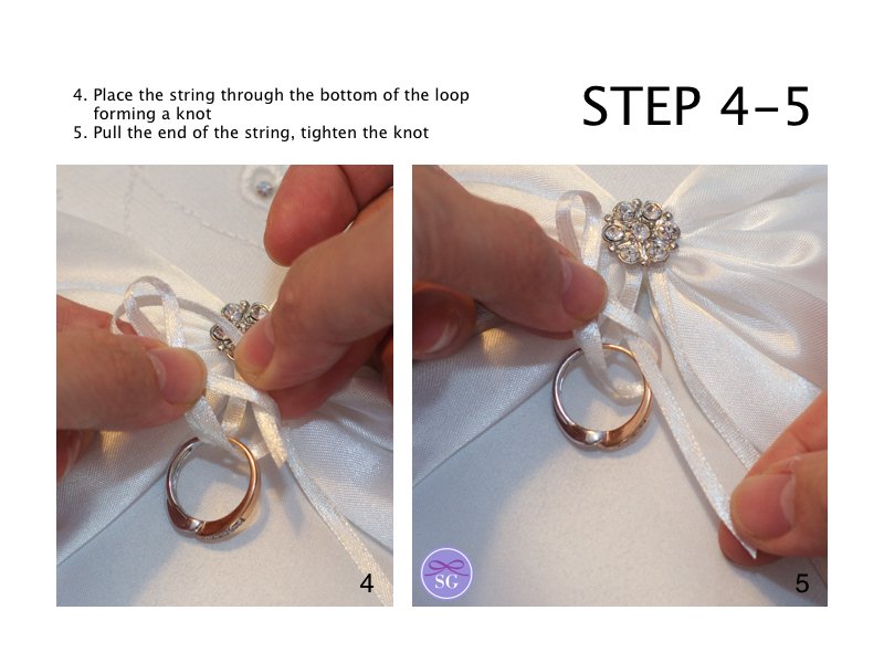how to tie rings onto ring pillows step 4-5